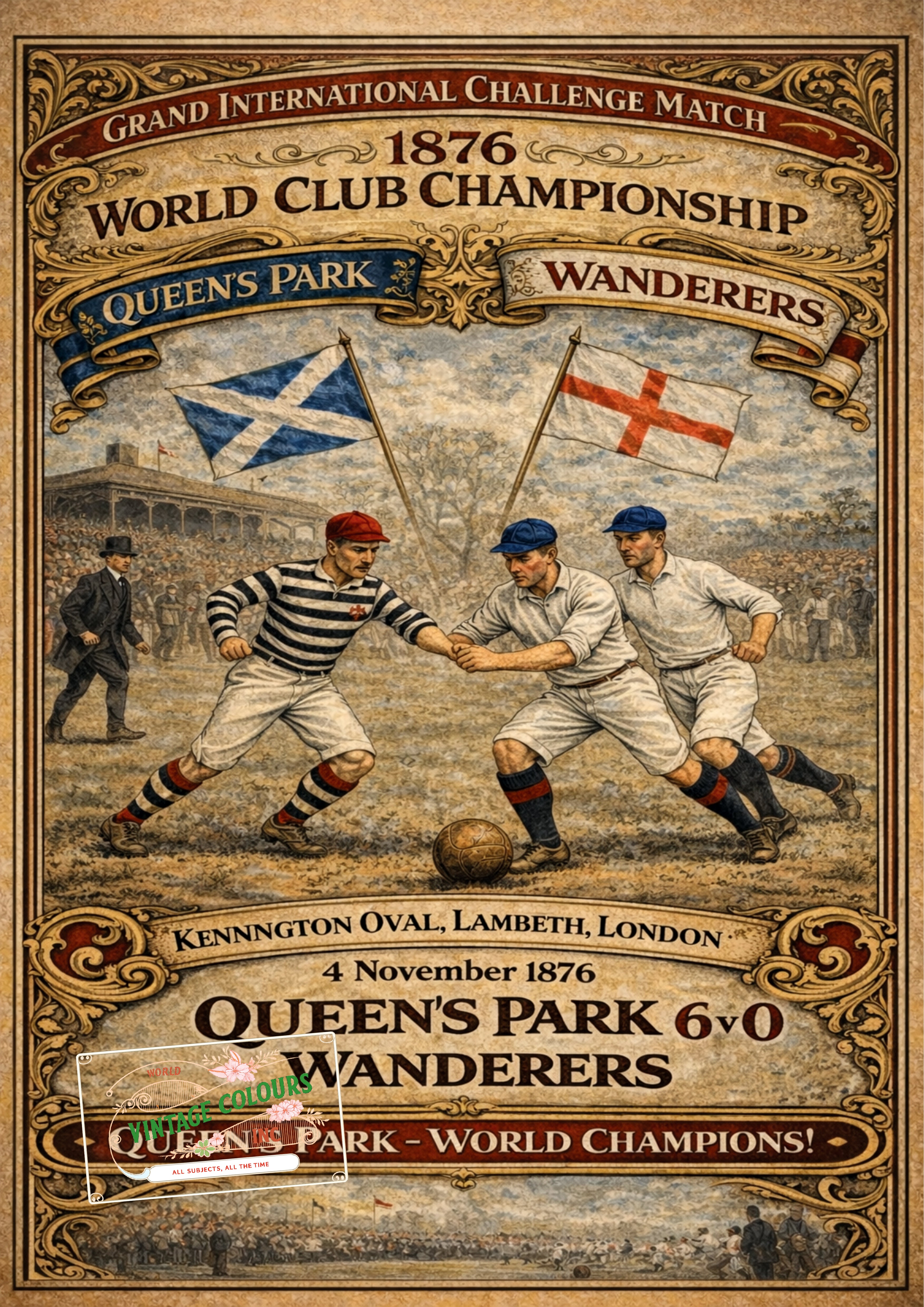 Historic Print Series - Queens Park v Wanderers, 1876 - First World Championship Game