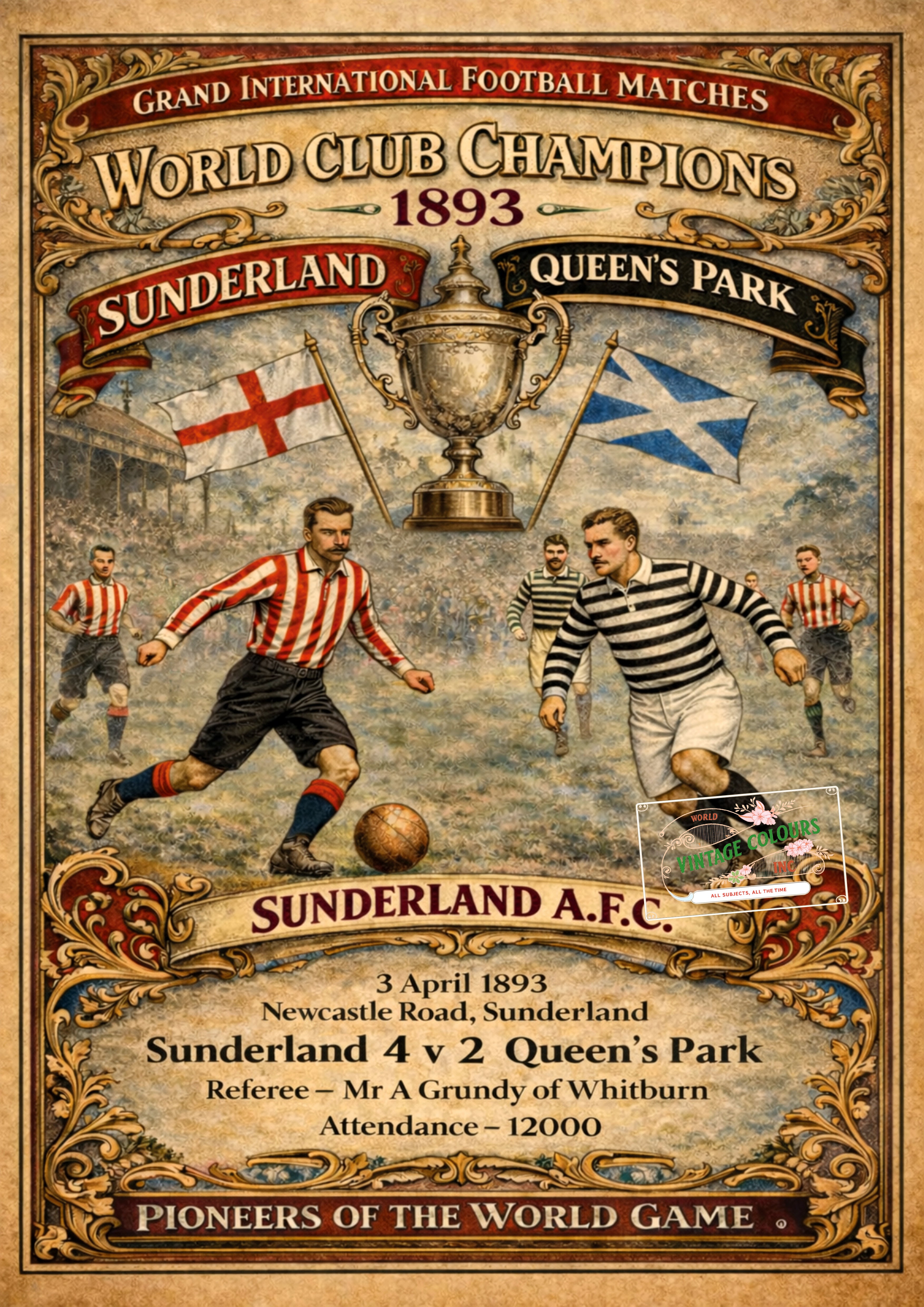 Historic Football Print - Sunderland v Queens Park, 1893 World Club Championship