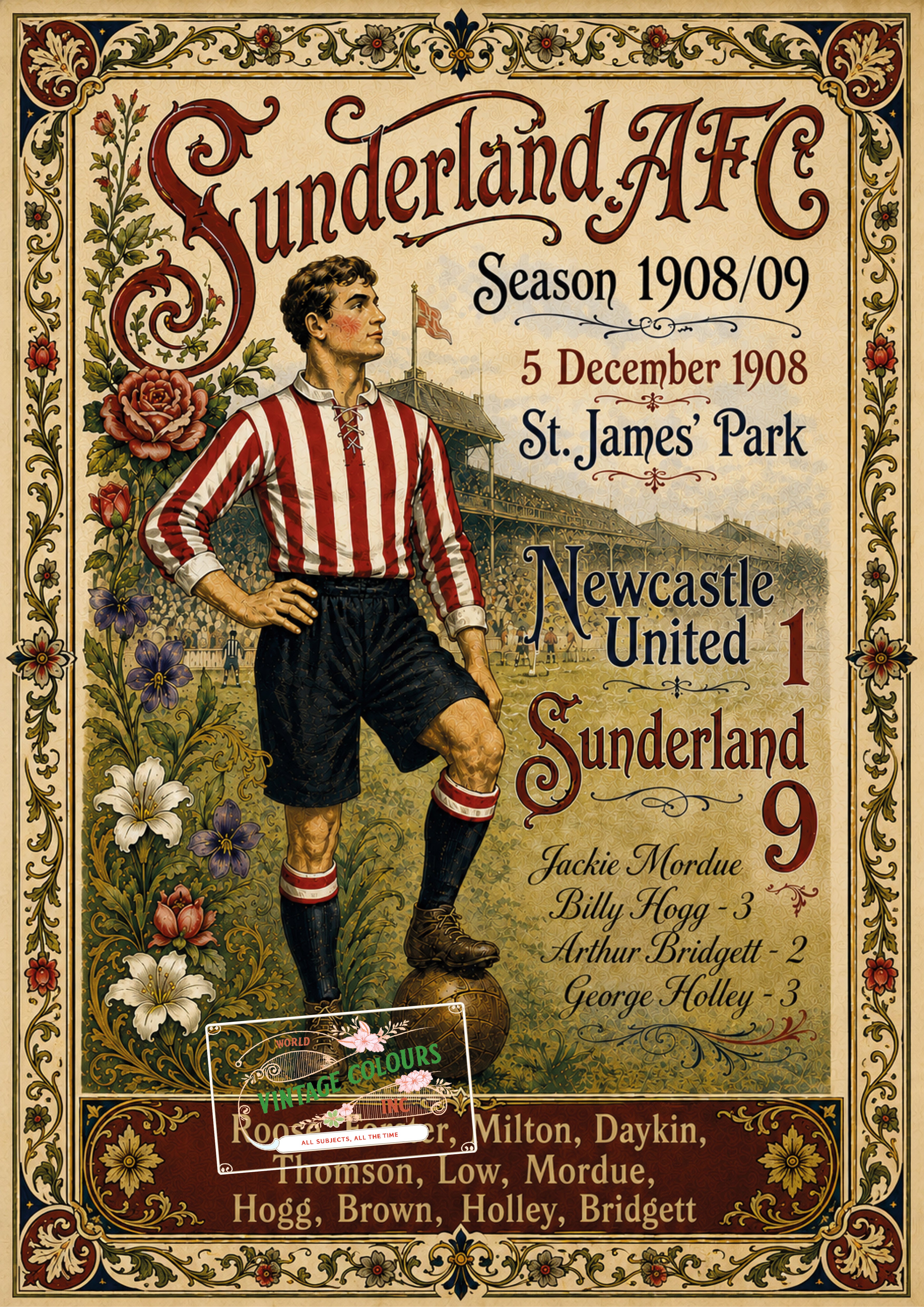 Newcastle United 1 v 9 Sunderland, 5 December 1908