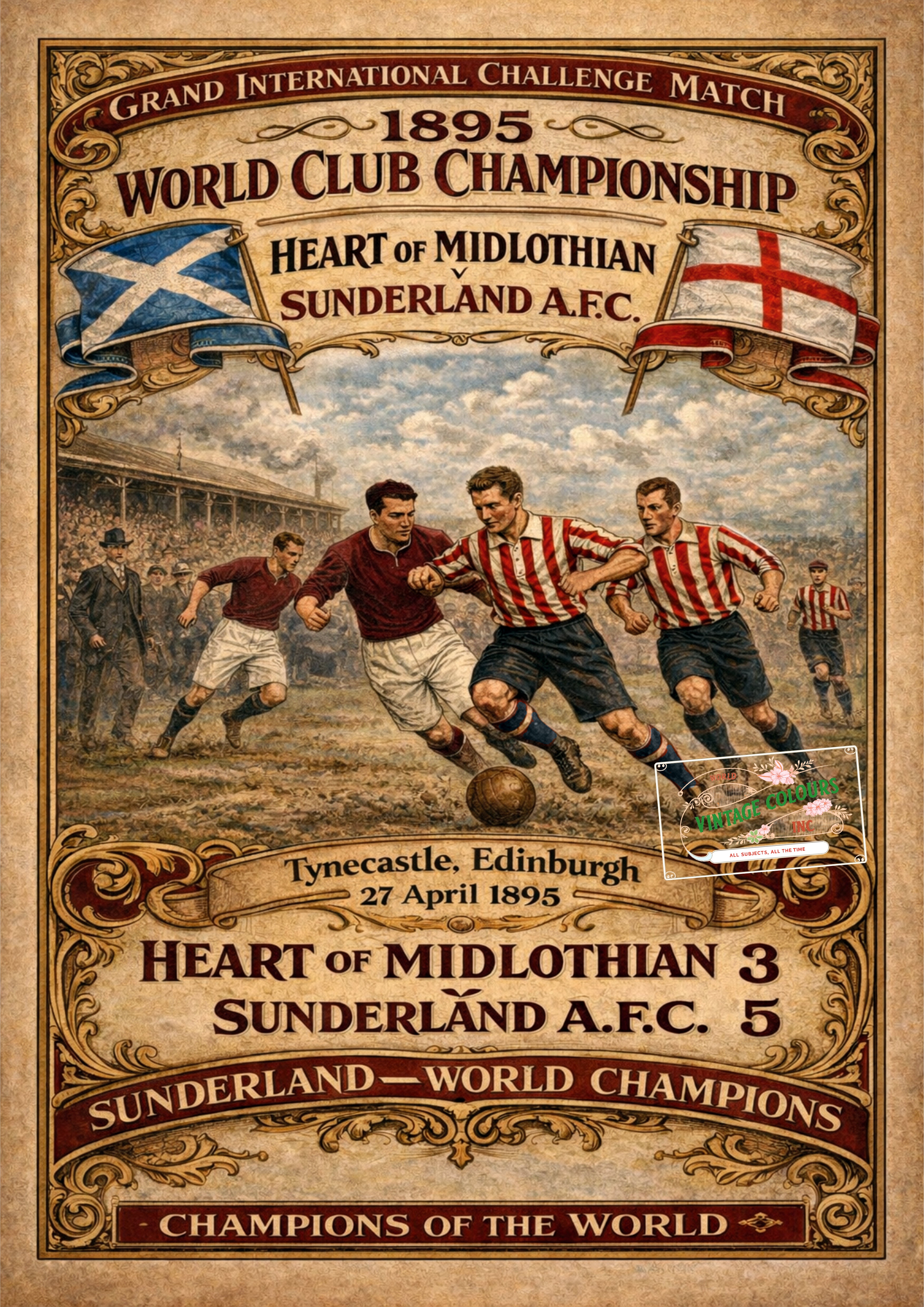 Historic Football Prints - Sunderland v Hearts, 1895 World Club Championship