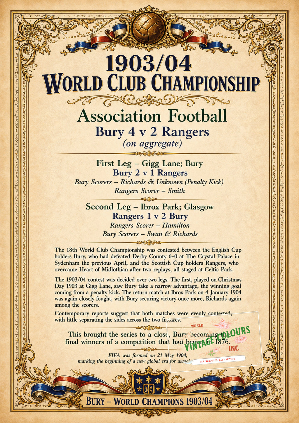 1903/04 World Championship - Bury v Rangers